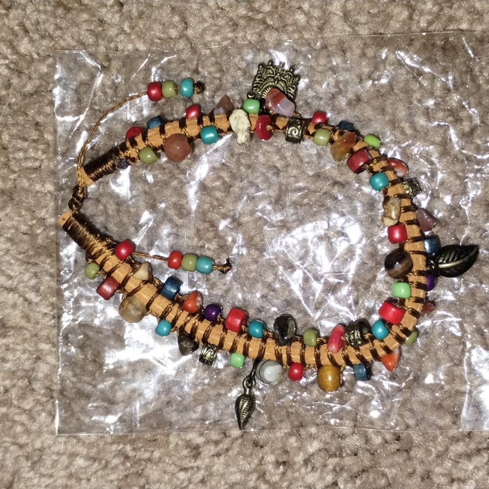 Turkish HandMade Leather Bracelet with stones and Trinkets